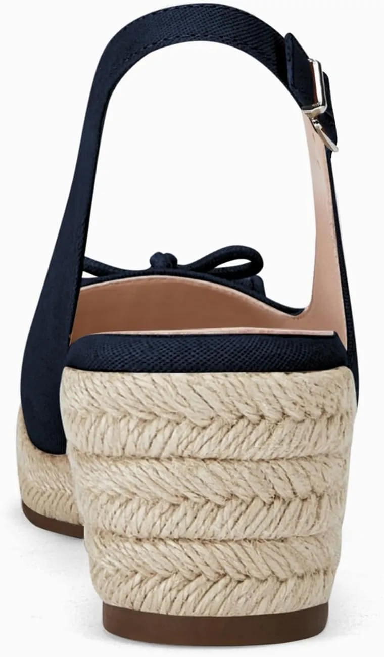 Womens Closed Toe Espadrilles Wedges Shoes Platform Slingback Mid Low Heel Canvas Bow Dress Sandals