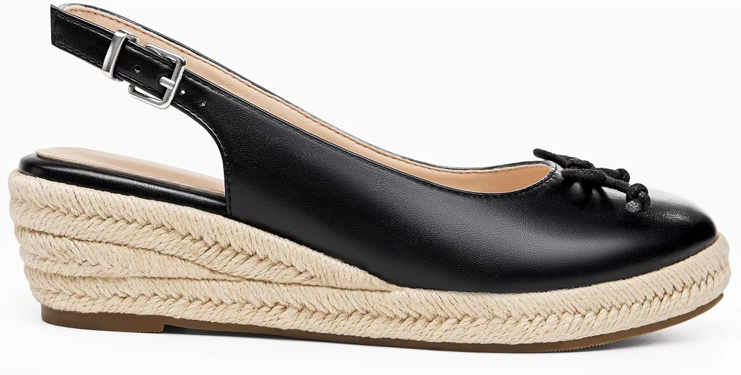 Womens Closed Toe Espadrilles Wedges Shoes Platform Slingback Mid Low Heel Canvas Bow Dress Sandals
