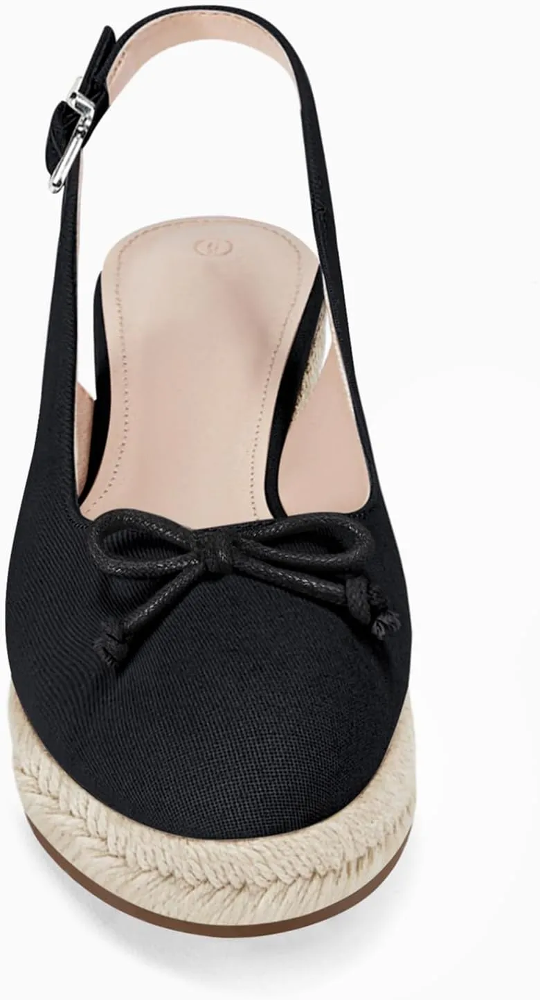 Womens Closed Toe Espadrilles Wedges Shoes Platform Slingback Mid Low Heel Canvas Bow Dress Sandals