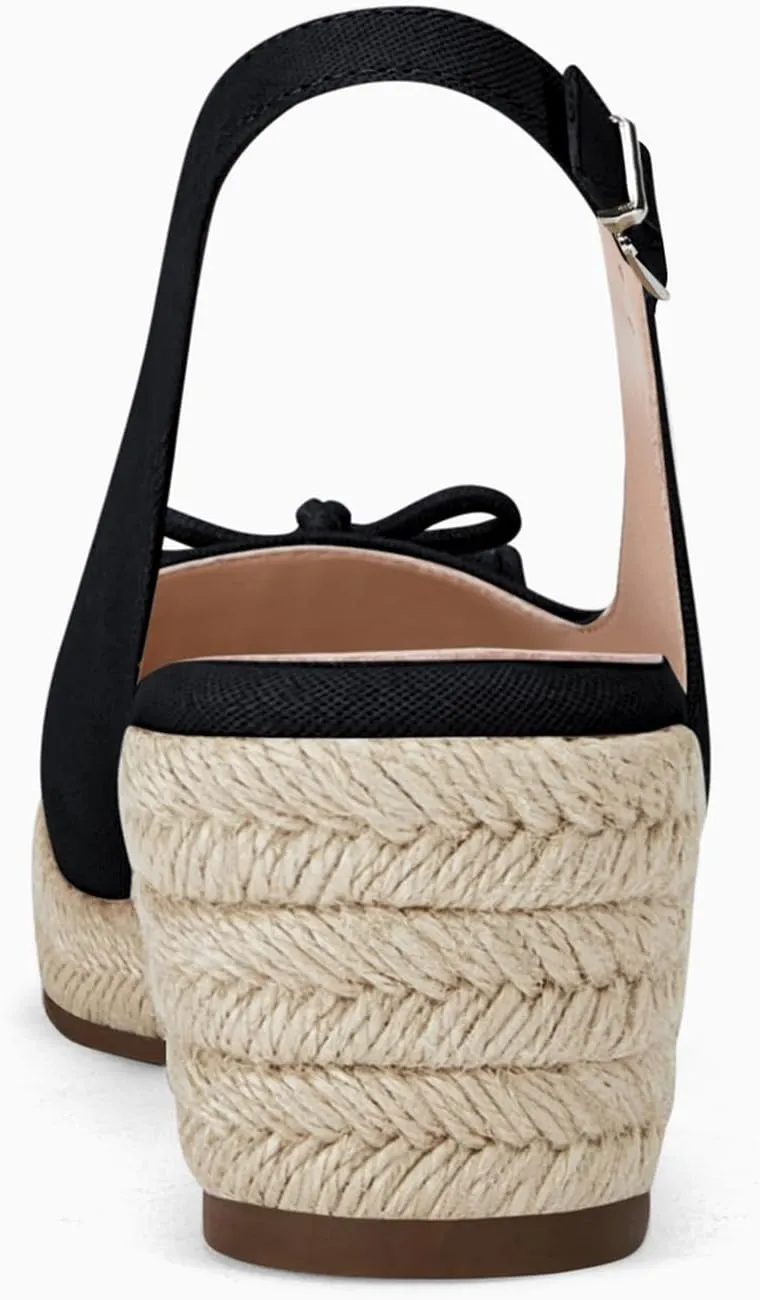 Womens Closed Toe Espadrilles Wedges Shoes Platform Slingback Mid Low Heel Canvas Bow Dress Sandals