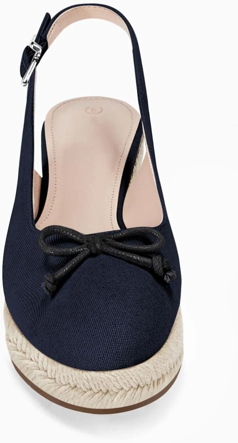 Womens Closed Toe Espadrilles Wedges Shoes Platform Slingback Mid Low Heel Canvas Bow Dress Sandals