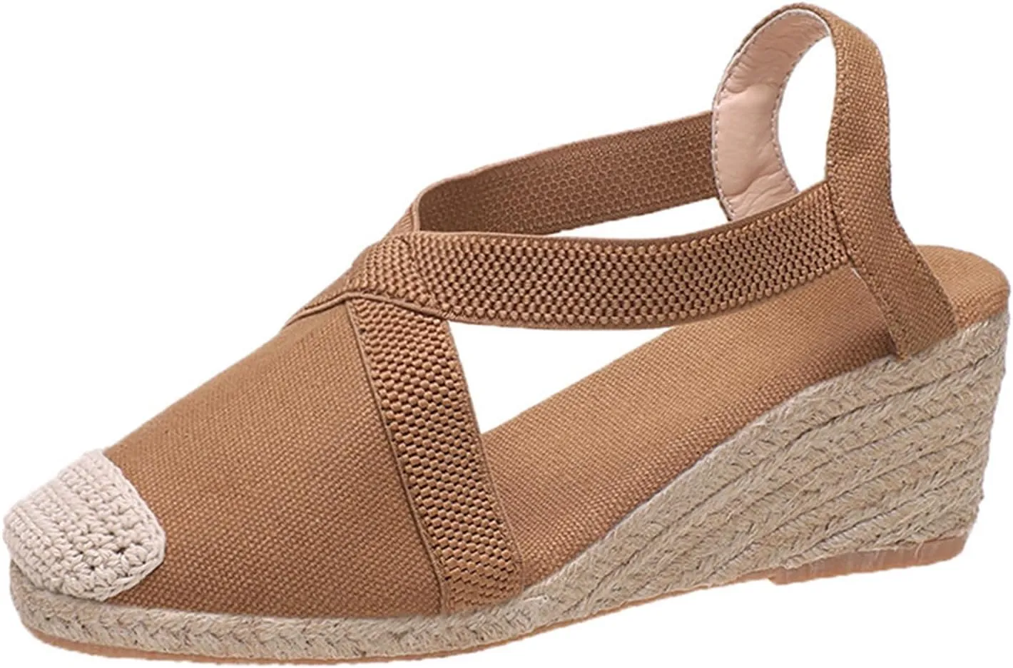 Women's Closed Toe Platform Sandals Elastic Ankle Strap Espadrilles Wedge Shoes Criss Cross Platform Wedges Sandal Summer Dressy Shoe Straw Woven Shoes Business Casual Sandals