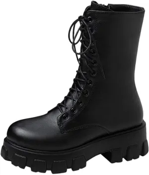 Women's Combat Boots Lace-up Winter Boots Fashion Winter Riding Booties Waterproof Kids Snow Boots