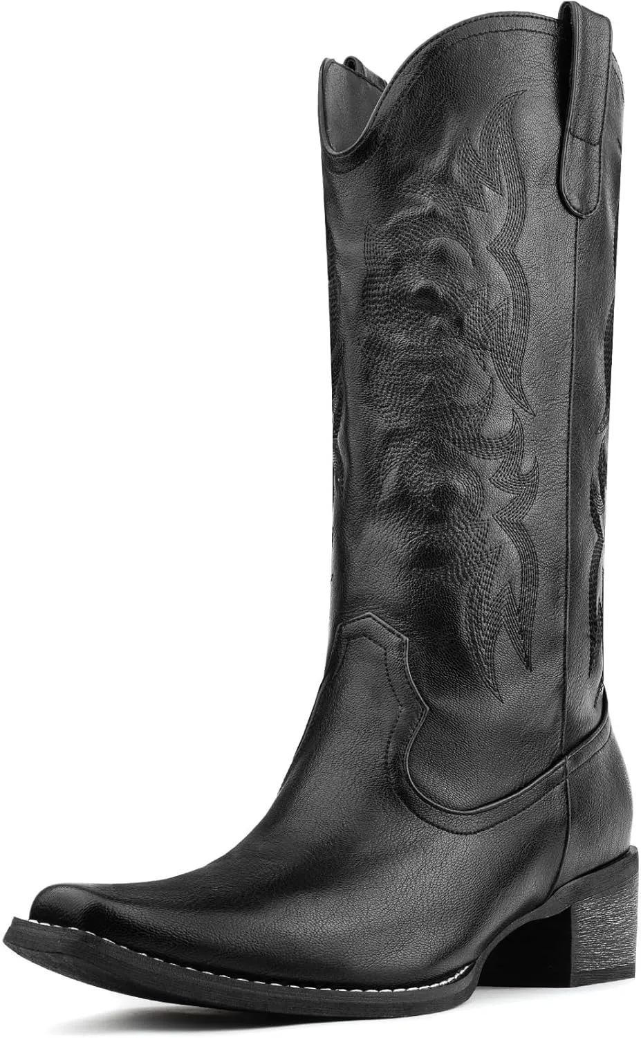 Women's Cowboy Boots Mid Calf Cowgirl Embroidered Western Pointed Toe Chunky Heel Pull On Mid Calf Boots