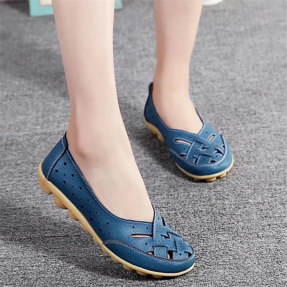 Women's Cowhide Leather Shoes Retro Closed Toe Flat Sandals Casual Comfort Slip On Shoe Fashion Genuine Sandal Wide Box Loafers Shoes Driving Moccasins Dressy Walking Sandals