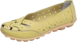 Women's Cowhide Leather Shoes Retro Closed Toe Flat Sandals Casual Comfort Slip On Shoe Fashion Genuine Sandal Wide Box Loafers Shoes Driving Moccasins Dressy Walking Sandals