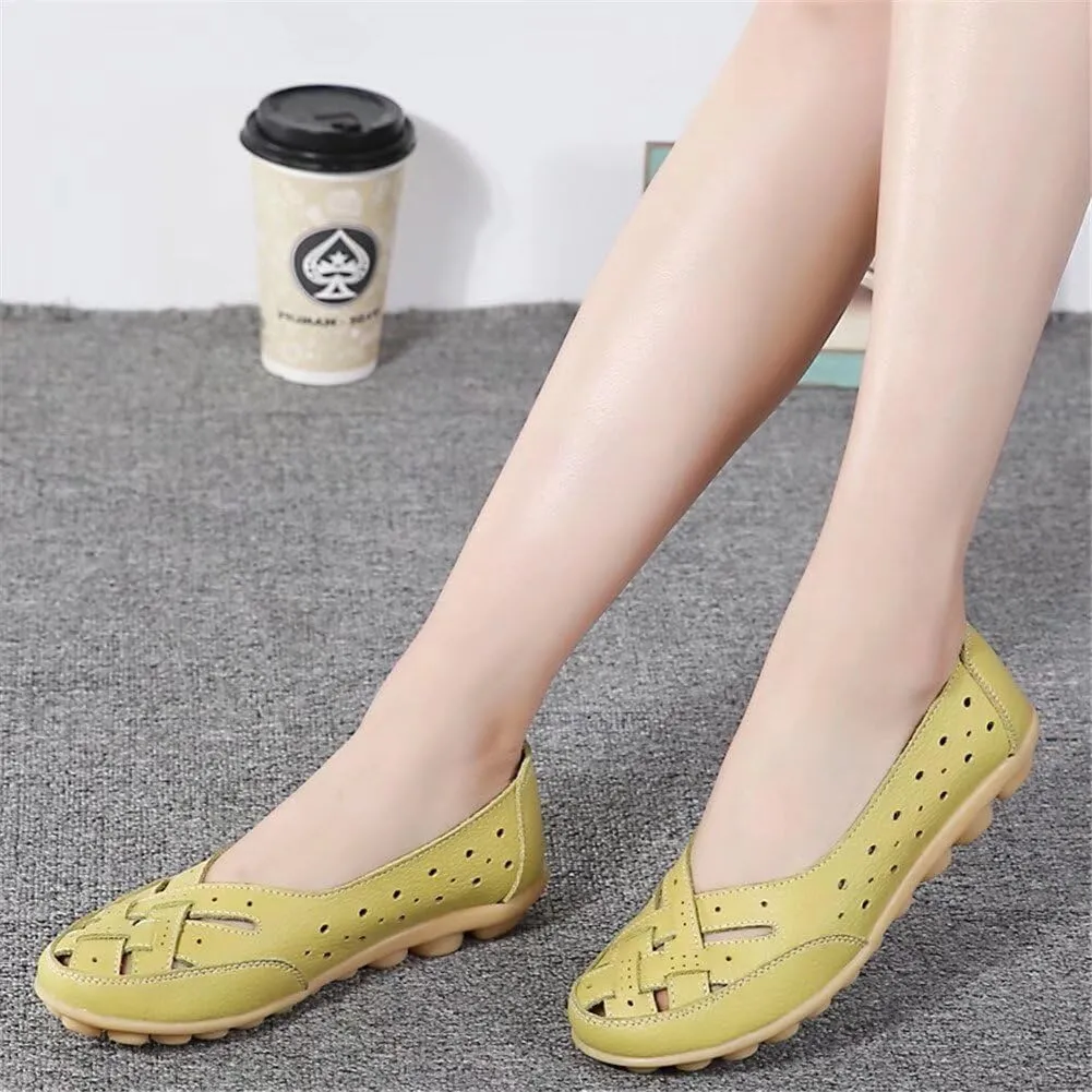Women's Cowhide Leather Shoes Retro Closed Toe Flat Sandals Casual Comfort Slip On Shoe Fashion Genuine Sandal Wide Box Loafers Shoes Driving Moccasins Dressy Walking Sandals