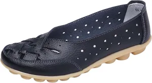 Women's Cowhide Leather Shoes Retro Closed Toe Flat Sandals Casual Comfort Slip On Shoe Fashion Genuine Sandal Wide Box Loafers Shoes Driving Moccasins Dressy Walking Sandals