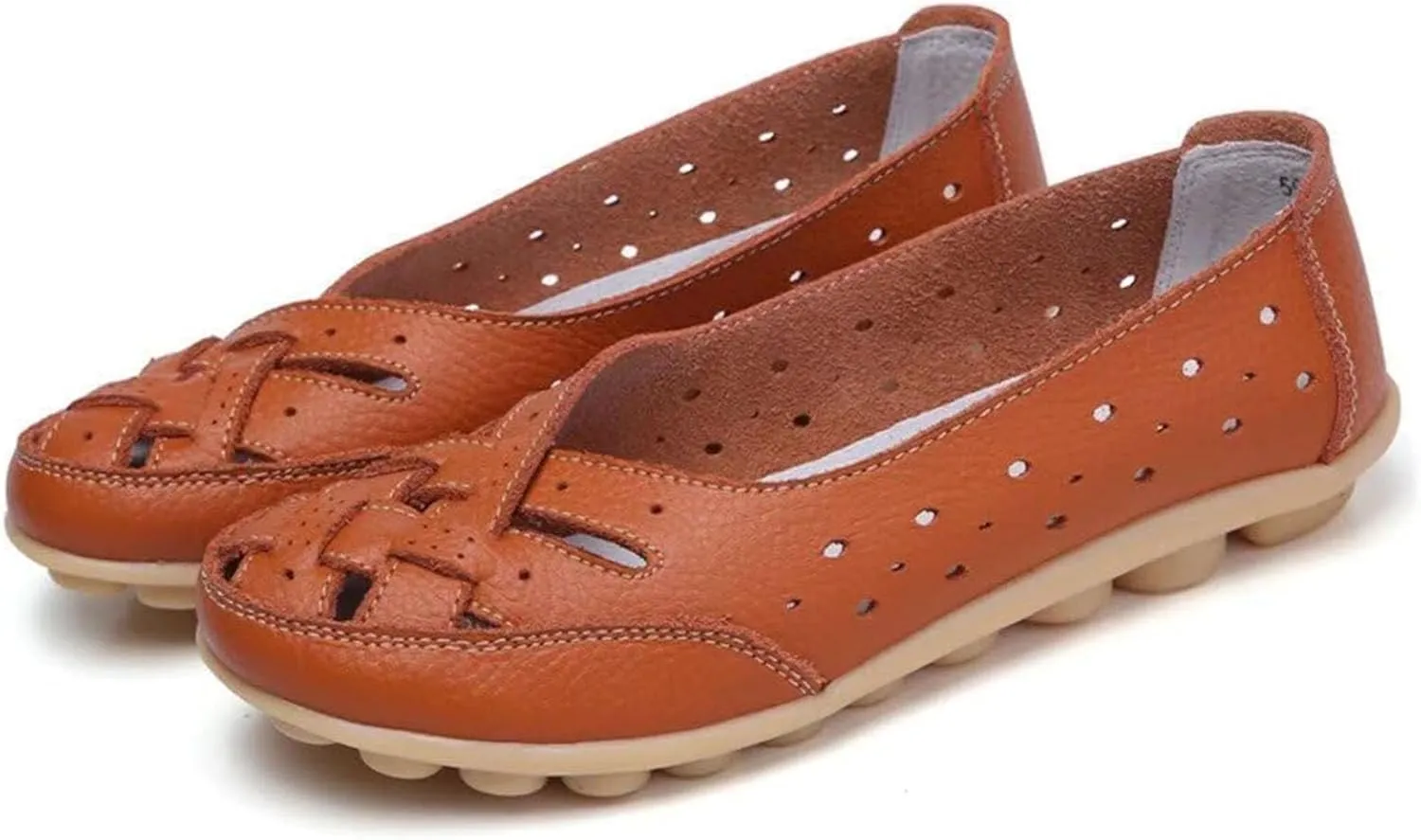 Women's Cowhide Leather Shoes Retro Closed Toe Flat Sandals Casual Comfort Slip On Shoe Fashion Genuine Sandal Wide Box Loafers Shoes Driving Moccasins Dressy Walking Sandals