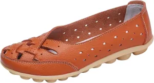 Women's Cowhide Leather Shoes Retro Closed Toe Flat Sandals Casual Comfort Slip On Shoe Fashion Genuine Sandal Wide Box Loafers Shoes Driving Moccasins Dressy Walking Sandals