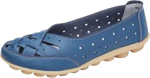 Women's Cowhide Leather Shoes Retro Closed Toe Flat Sandals Casual Comfort Slip On Shoe Fashion Genuine Sandal Wide Box Loafers Shoes Driving Moccasins Dressy Walking Sandals