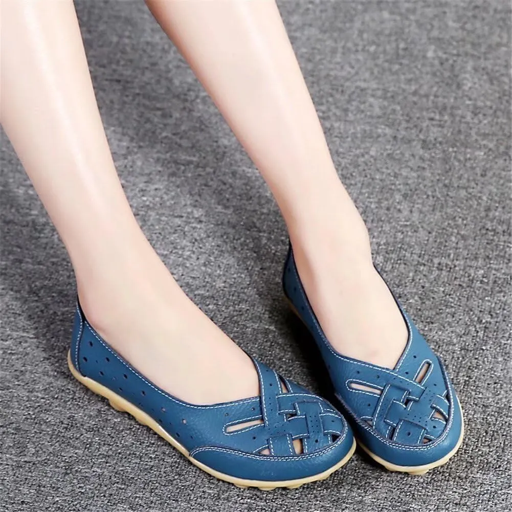 Women's Cowhide Leather Shoes Retro Closed Toe Flat Sandals Casual Comfort Slip On Shoe Fashion Genuine Sandal Wide Box Loafers Shoes Driving Moccasins Dressy Walking Sandals
