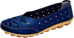 Women's Cowhide Leather Shoes Retro Closed Toe Flat Sandals Casual Comfort Slip On Shoe Fashion Genuine Sandal Wide Box Loafers Shoes Driving Moccasins Dressy Walking Sandals