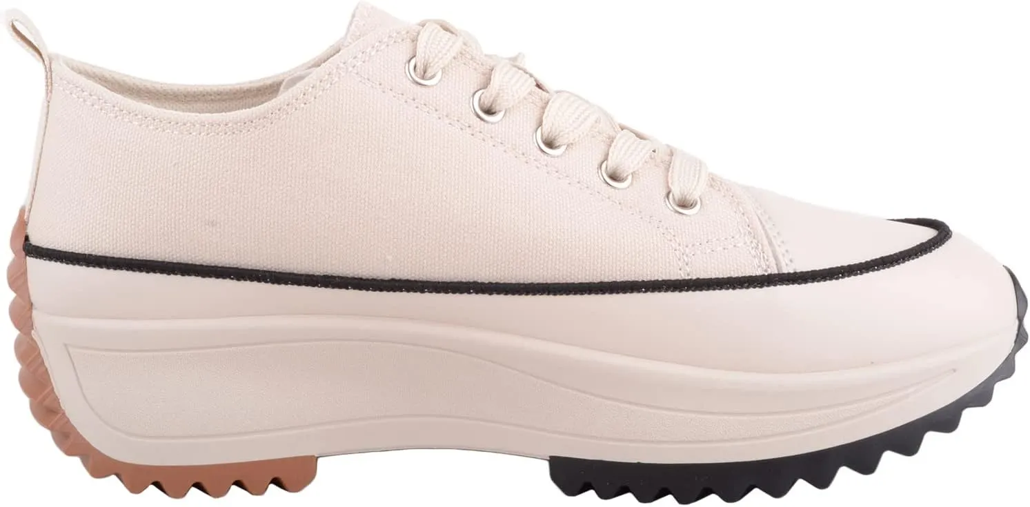 Womens Easy Lace Up Low Top Canvas Chunky Sole Trainers Sneakers