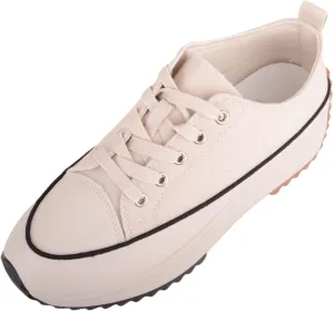 Womens Easy Lace Up Low Top Canvas Chunky Sole Trainers Sneakers