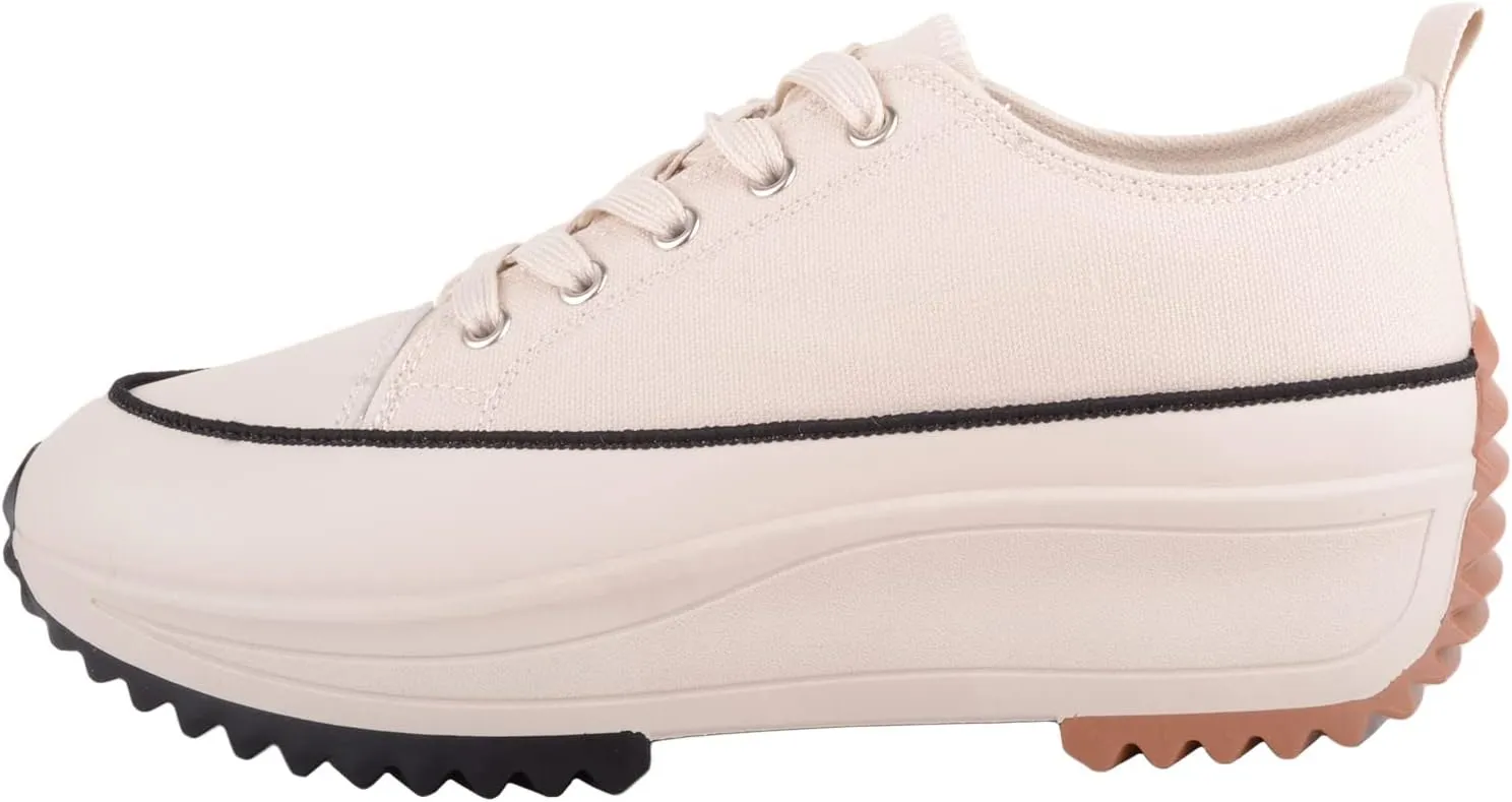 Womens Easy Lace Up Low Top Canvas Chunky Sole Trainers Sneakers