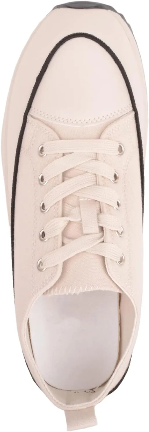 Womens Easy Lace Up Low Top Canvas Chunky Sole Trainers Sneakers