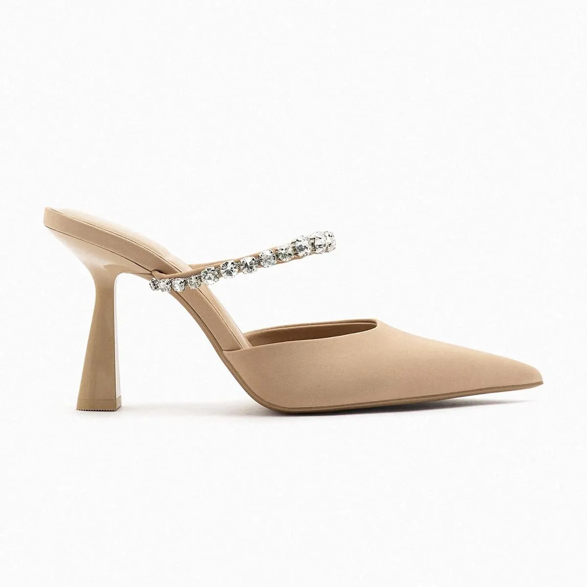 Women's Elegant Satin Mules with Crystal Straps Stiletto Heel Pointed Toe Ideal for Weddings Parties or Evening Events Shoes for Women