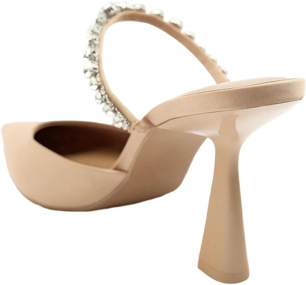 Women's Elegant Satin Mules with Crystal Straps Stiletto Heel Pointed Toe Ideal for Weddings Parties or Evening Events Shoes for Women