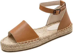 Women'S Espadille Thick Sole Genuine Cowhide Sandals Comfortable Summer Breathable Espadelle Sandals Adjustable Festival Work Travel Party