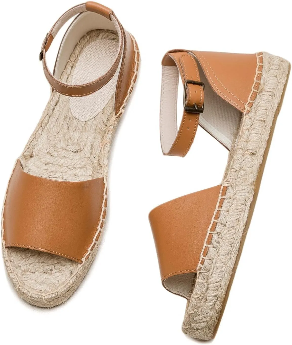 Women'S Espadille Thick Sole Genuine Cowhide Sandals Comfortable Summer Breathable Espadelle Sandals Adjustable Festival Work Travel Party