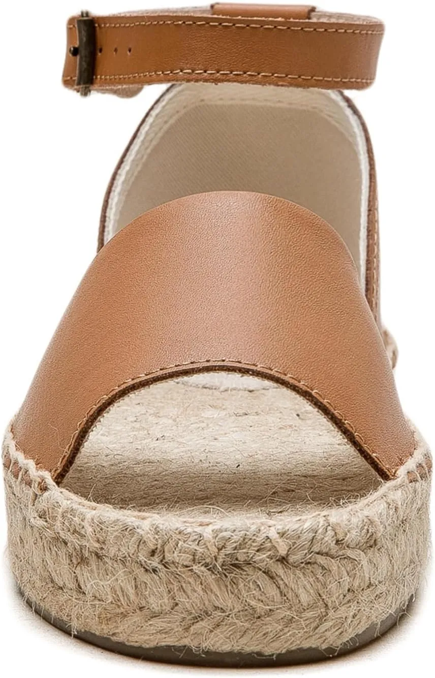 Women'S Espadille Thick Sole Genuine Cowhide Sandals Comfortable Summer Breathable Espadelle Sandals Adjustable Festival Work Travel Party