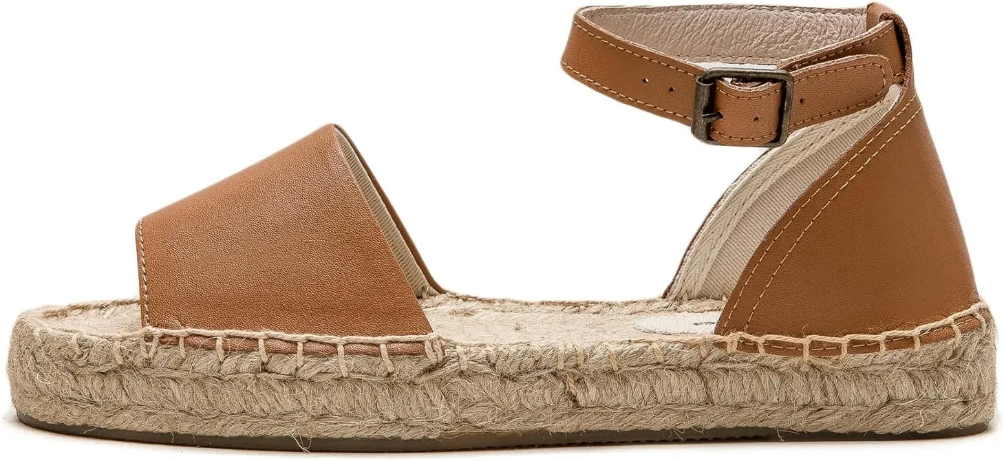 Women'S Espadille Thick Sole Genuine Cowhide Sandals Comfortable Summer Breathable Espadelle Sandals Adjustable Festival Work Travel Party