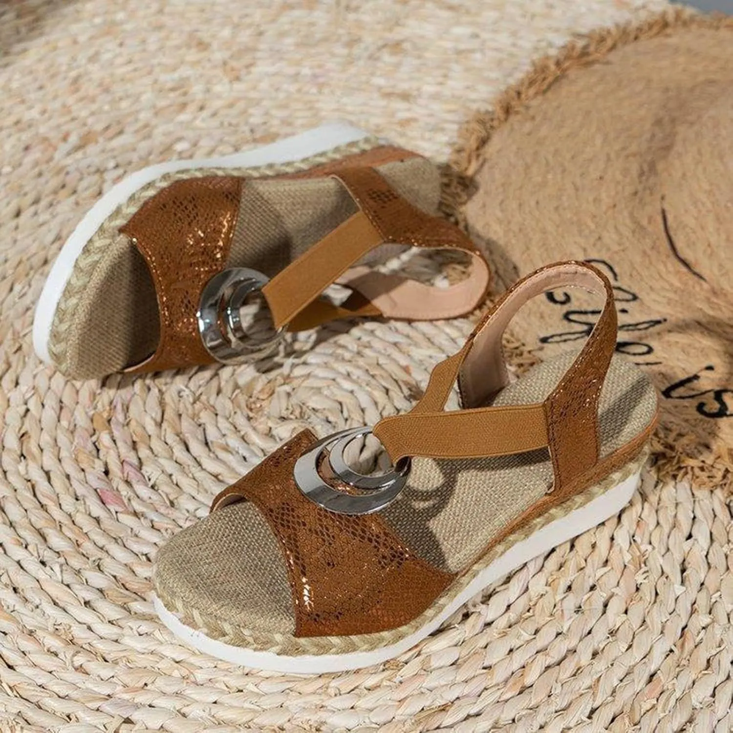 Women's Espadrilles Wedge Sandals Open Toe Ankle Strappy Vintage Lightweight Platform Sandals Heels Party Bridal Shoes Stylish Summer Dress Shoes