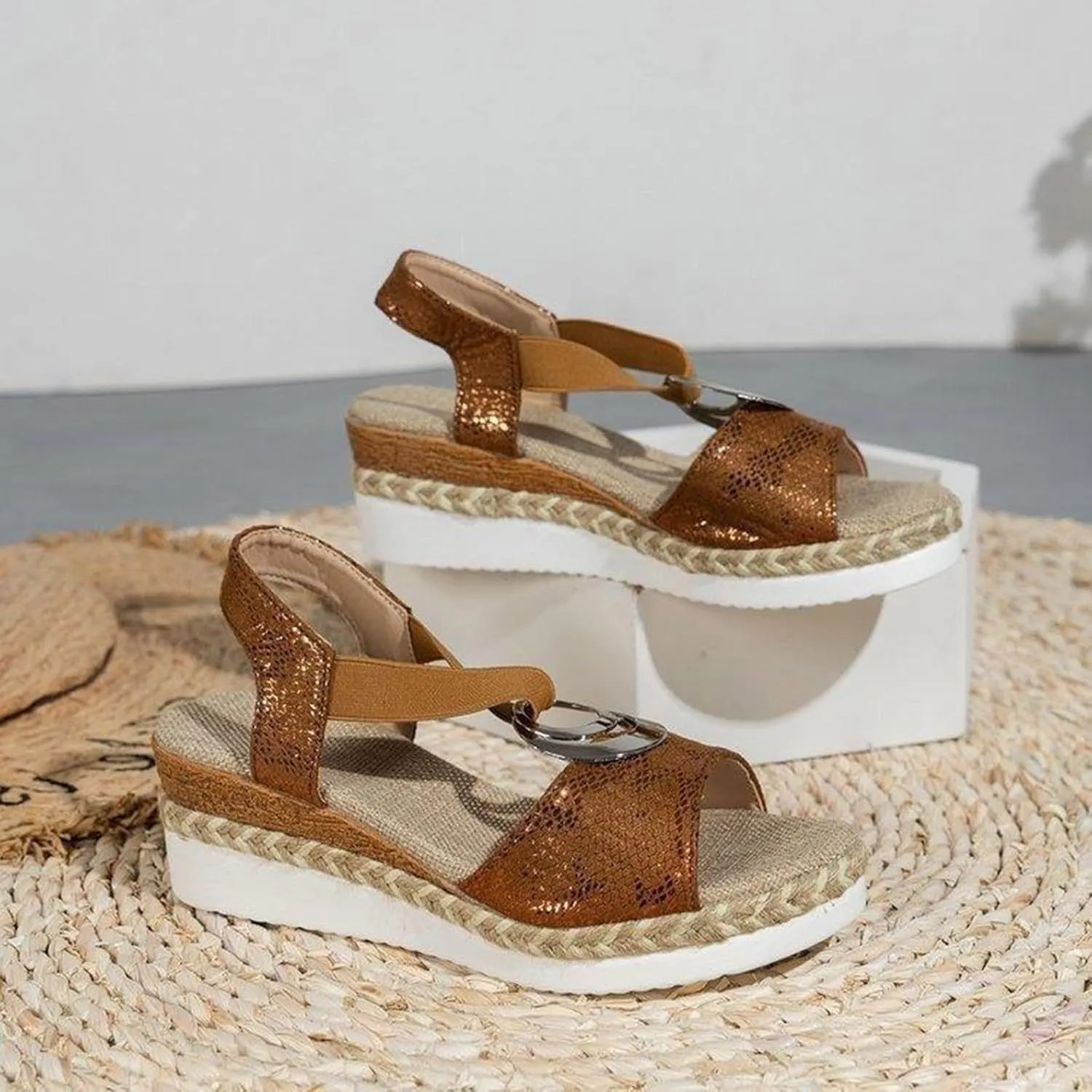 Women's Espadrilles Wedge Sandals Open Toe Ankle Strappy Vintage Lightweight Platform Sandals Heels Party Bridal Shoes Stylish Summer Dress Shoes