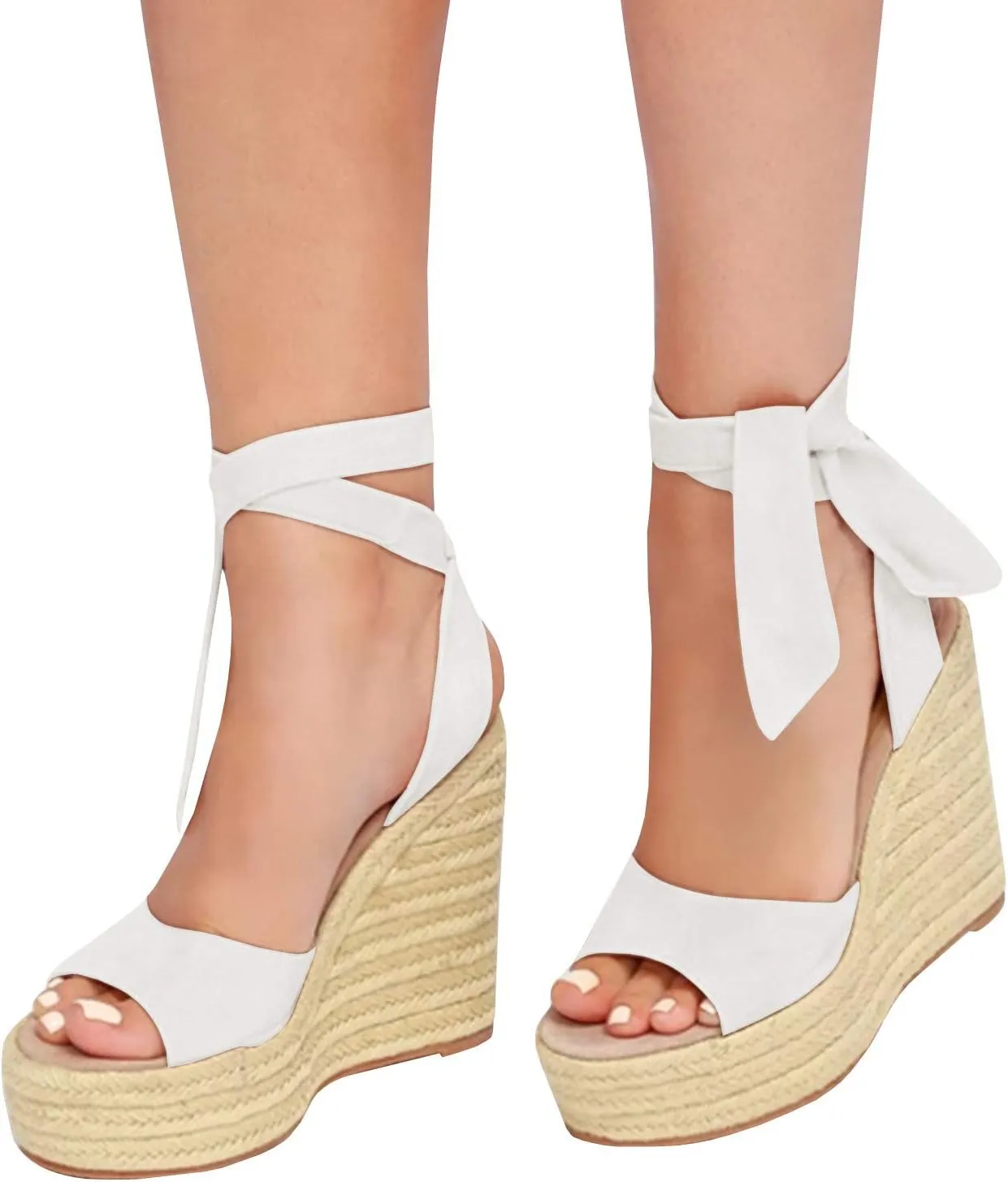 Womens Espadrilles Wedges Sandals Heels Open Toe Tie Lace Up Platform Ankle Strap Summer Dress Shoes