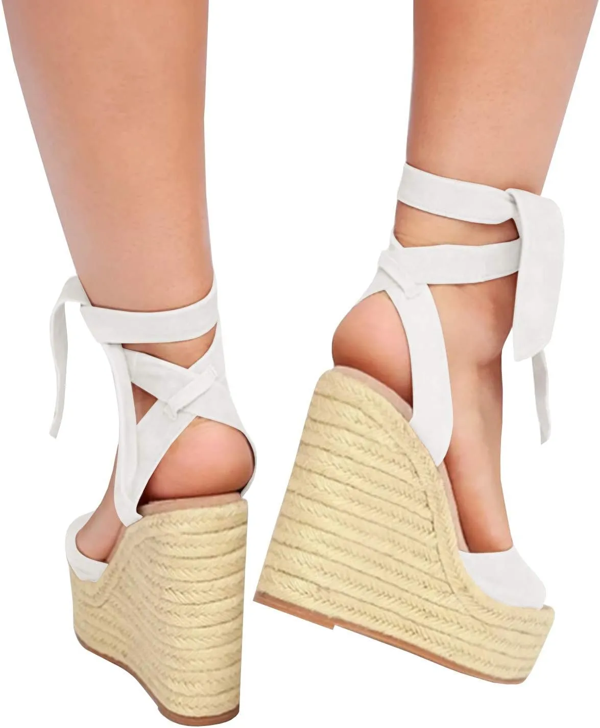 Womens Espadrilles Wedges Sandals Heels Open Toe Tie Lace Up Platform Ankle Strap Summer Dress Shoes