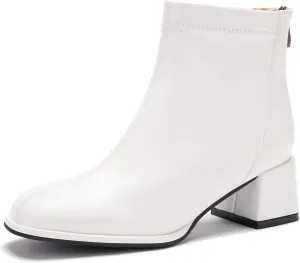 Women's Fashion Ankle Boots Chunky Low Block Heel Booties Back Zipper Fall Short Boots Shoes
