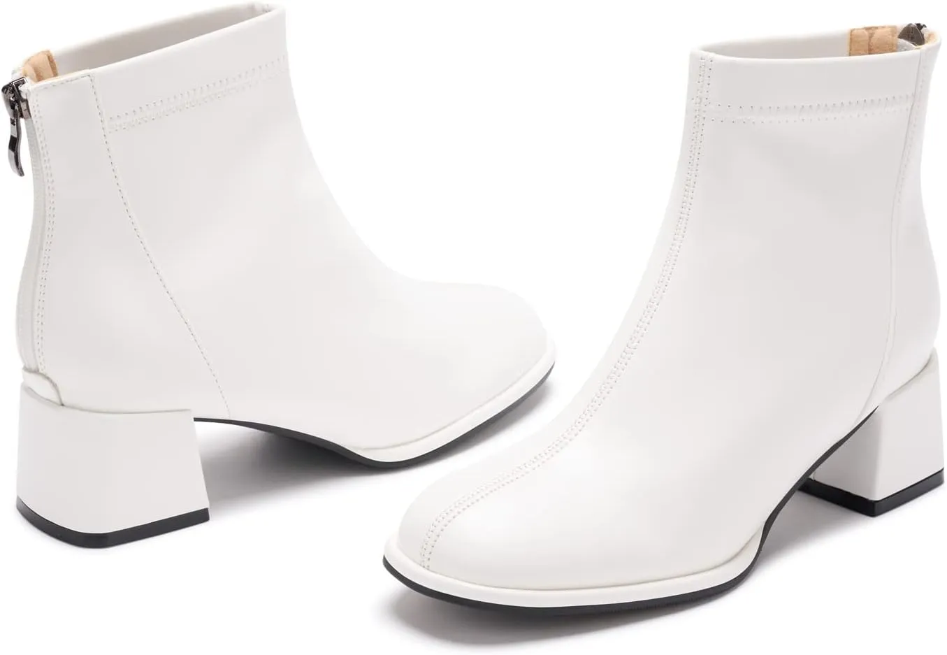 Women's Fashion Ankle Boots Chunky Low Block Heel Booties Back Zipper Fall Short Boots Shoes