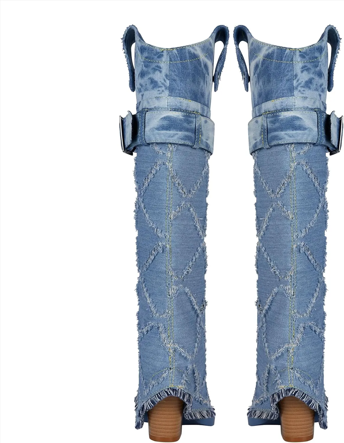 Women's Fashion-forward Versatile Denim Pointed toe Chunky Heel Over-the-Knee Boots