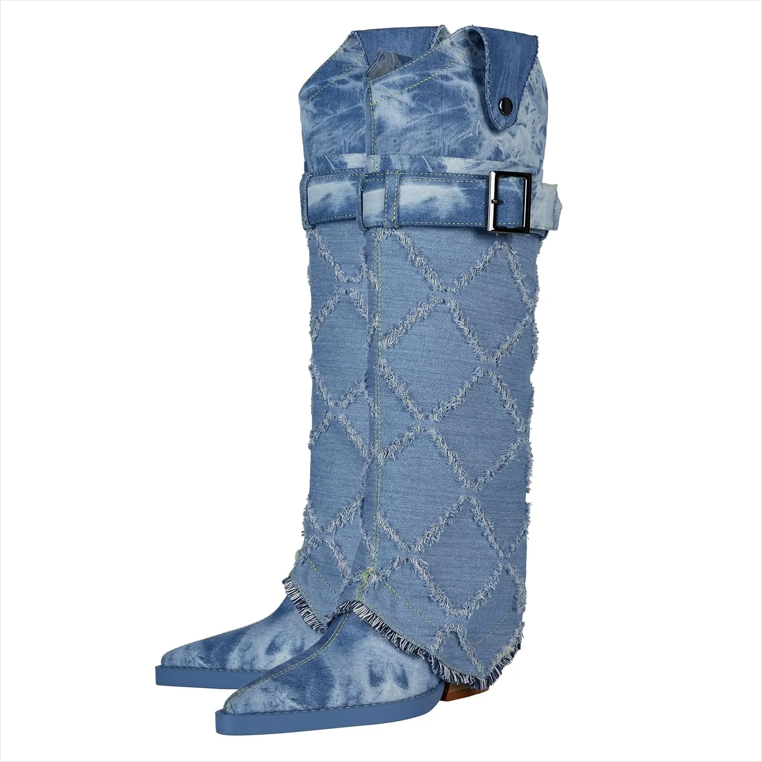 Women's Fashion-forward Versatile Denim Pointed toe Chunky Heel Over-the-Knee Boots