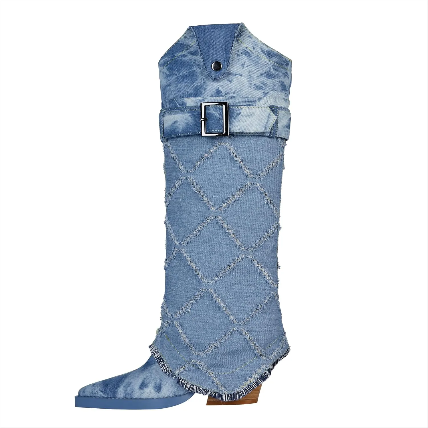 Women's Fashion-forward Versatile Denim Pointed toe Chunky Heel Over-the-Knee Boots