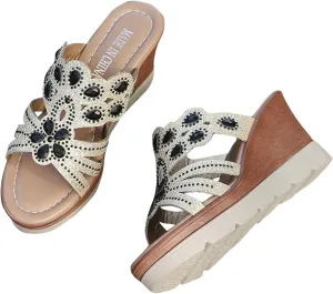 Womens Fashion Slip on Wedge Sandals Slides Cutout Dressy Platform Open Toe Summer Mules Shoes Comfort Wedge Sandals