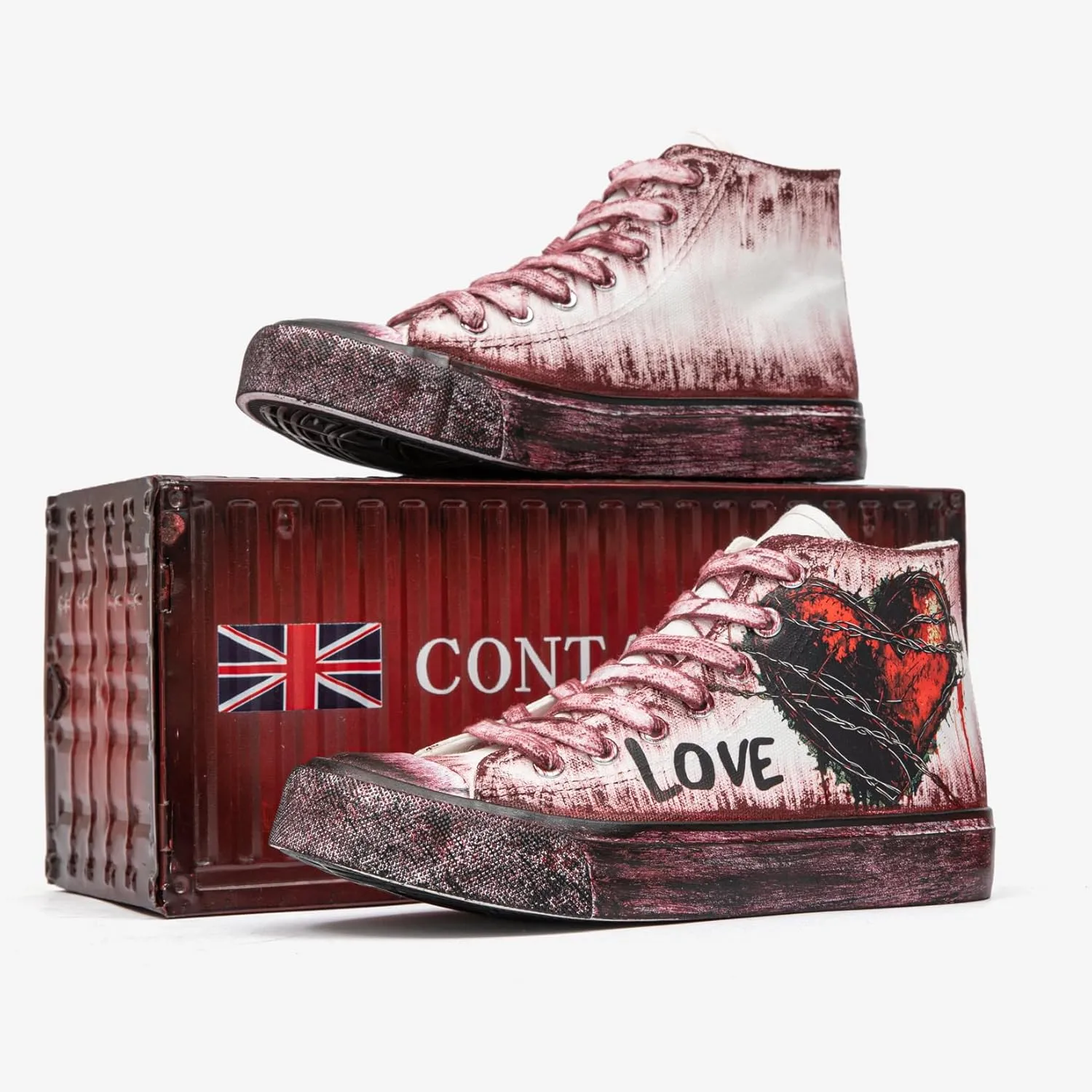 Women's Fashion Sneakers Heart-Shaped Graffiti Classic High Top Canvas Shoes Casual Walking Shoes