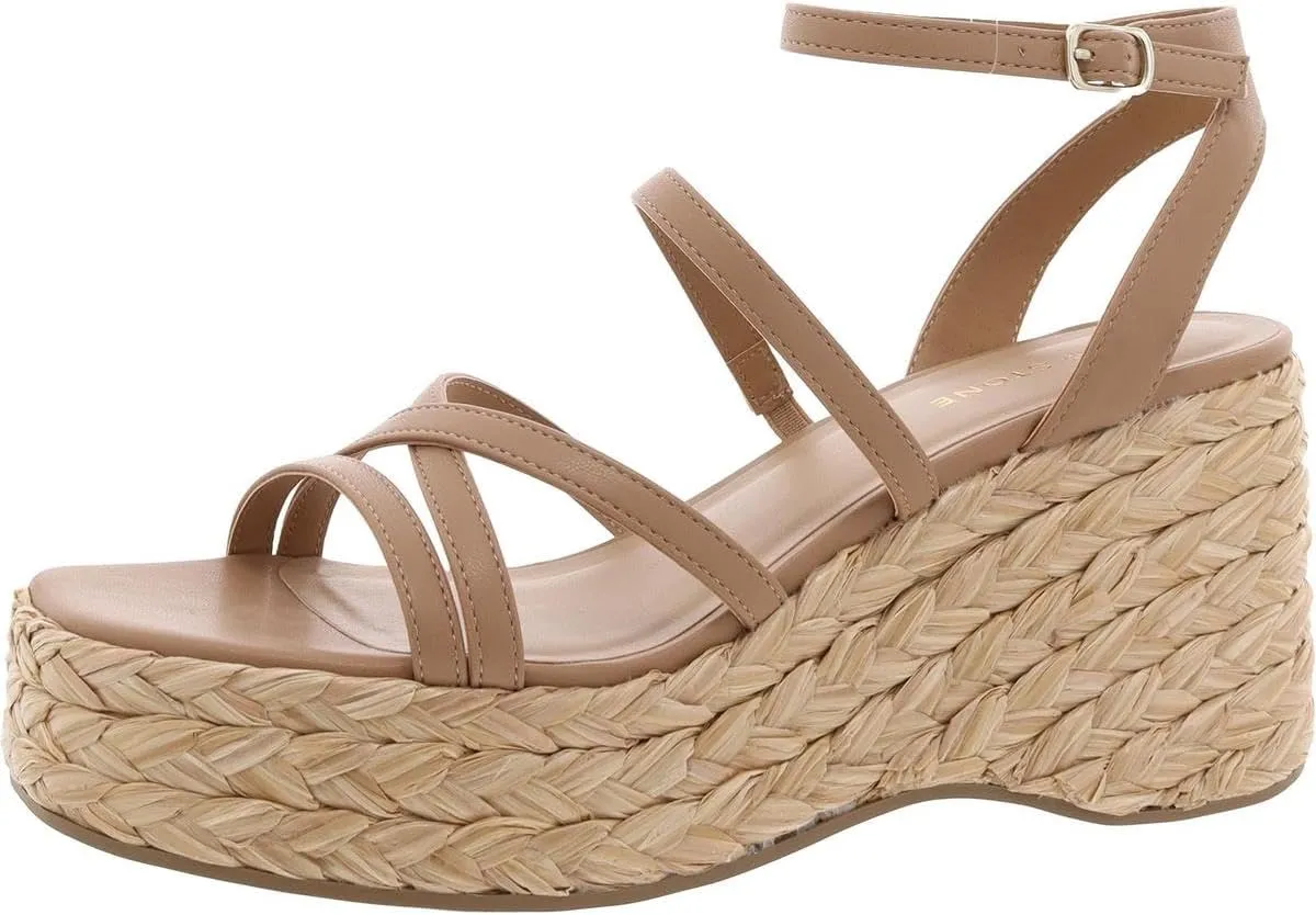 Womens Finnickk Faux Leather Strappy Wedge Sandals