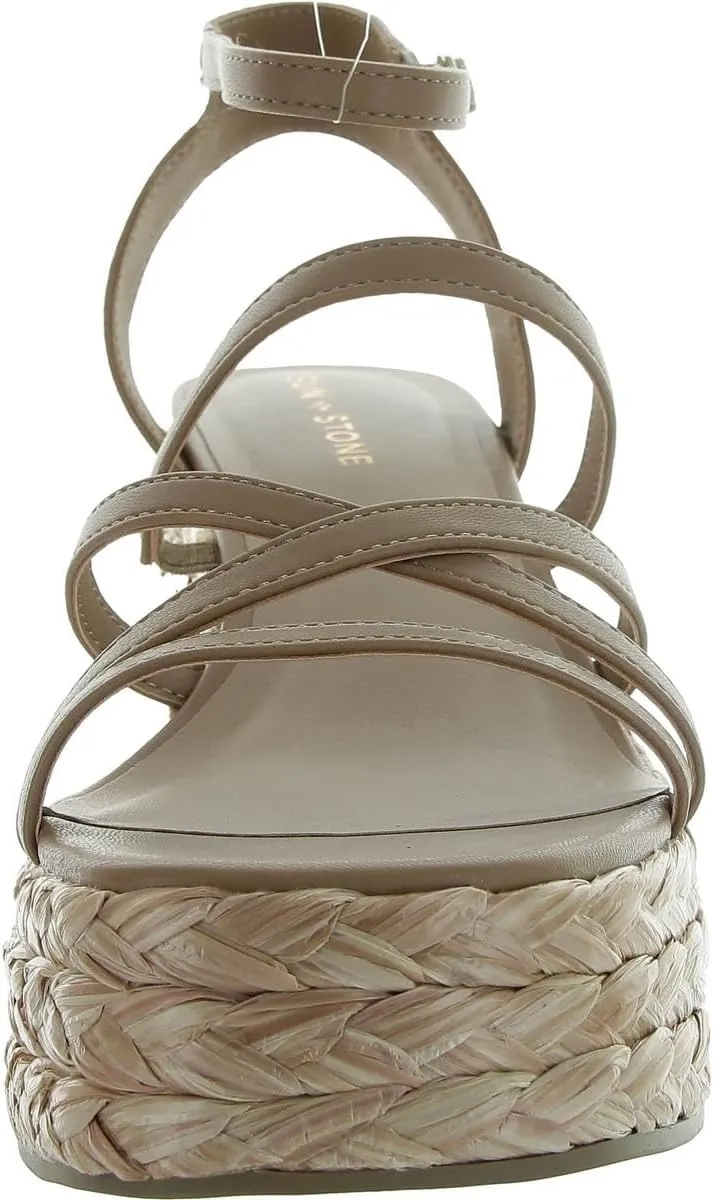 Womens Finnickk Faux Leather Strappy Wedge Sandals