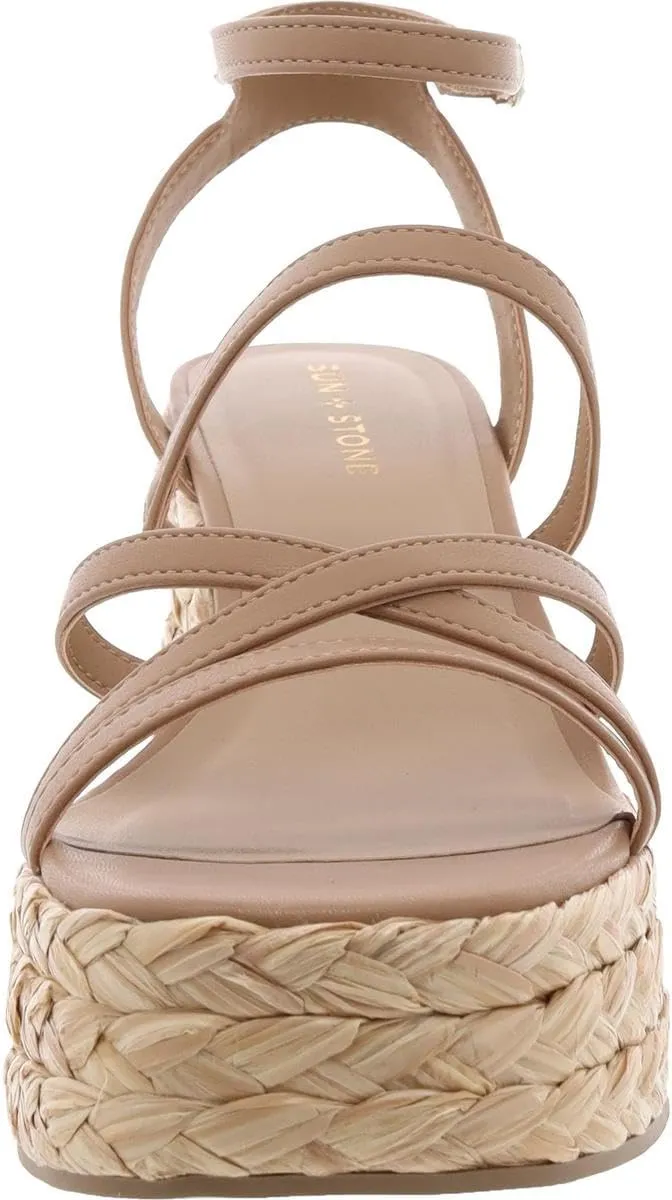 Womens Finnickk Faux Leather Strappy Wedge Sandals