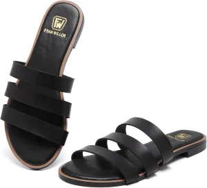 Women's Flat Sandals Dressy Open Toe Slide Sandals Comfortable Casual Beach Slip on Slippers for Summer 2025 Size 6-11