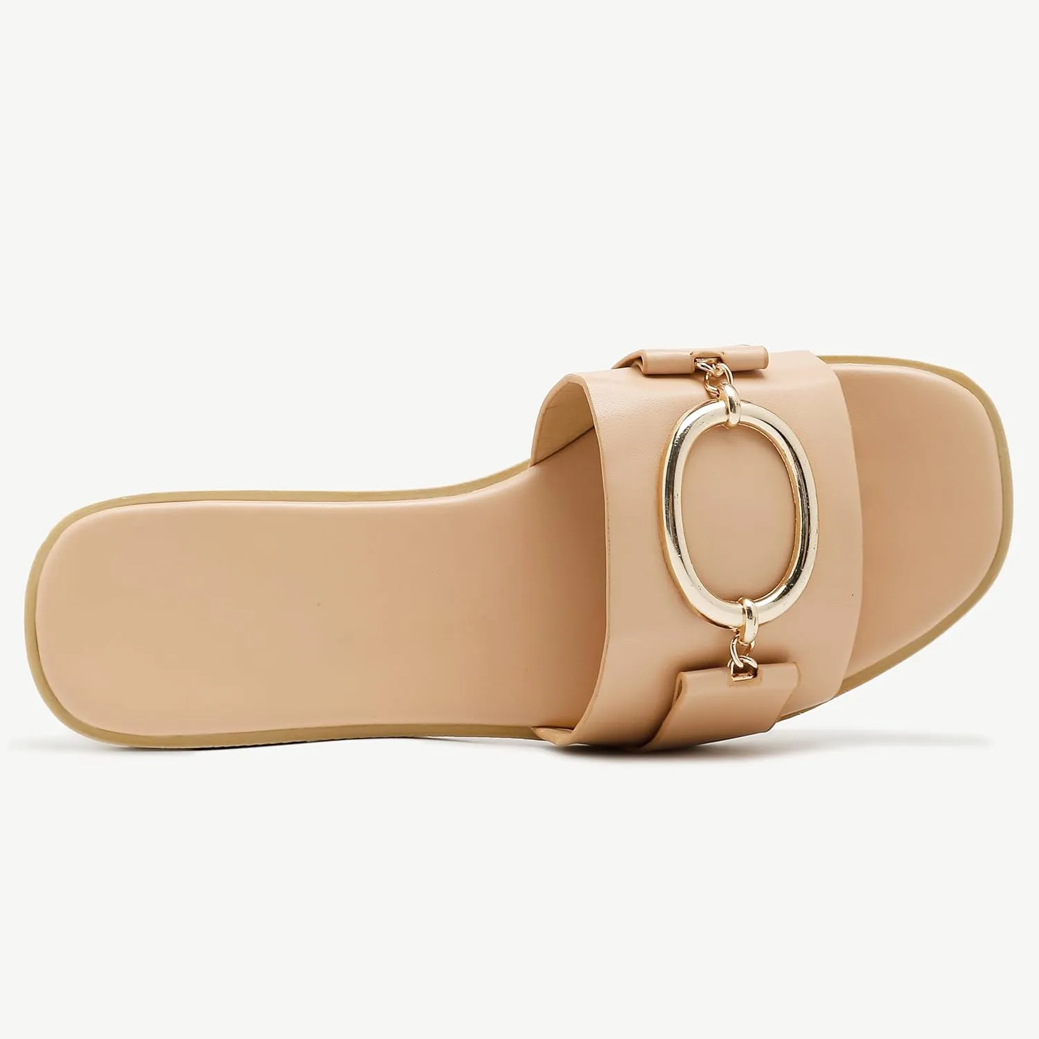 Women's Flat Sandals Fashion Square Open Toe Slides With Metal Chain Slippers Dressy for Summer Size 6-12