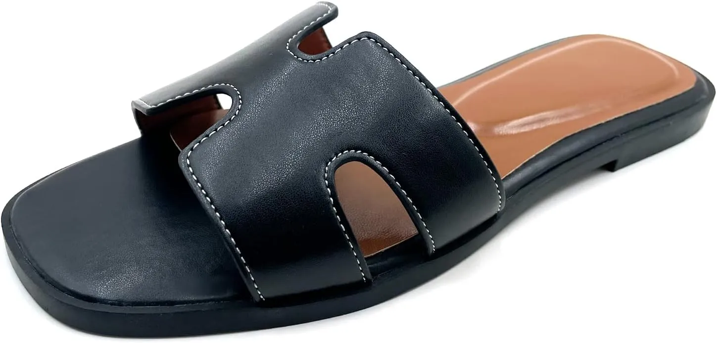 Women's Flat Sandals.Flat Sandals with Unique Design, PU Leather Handcrafted Slippers,Versatile for Vacation, Home, Casual Wear, Gift