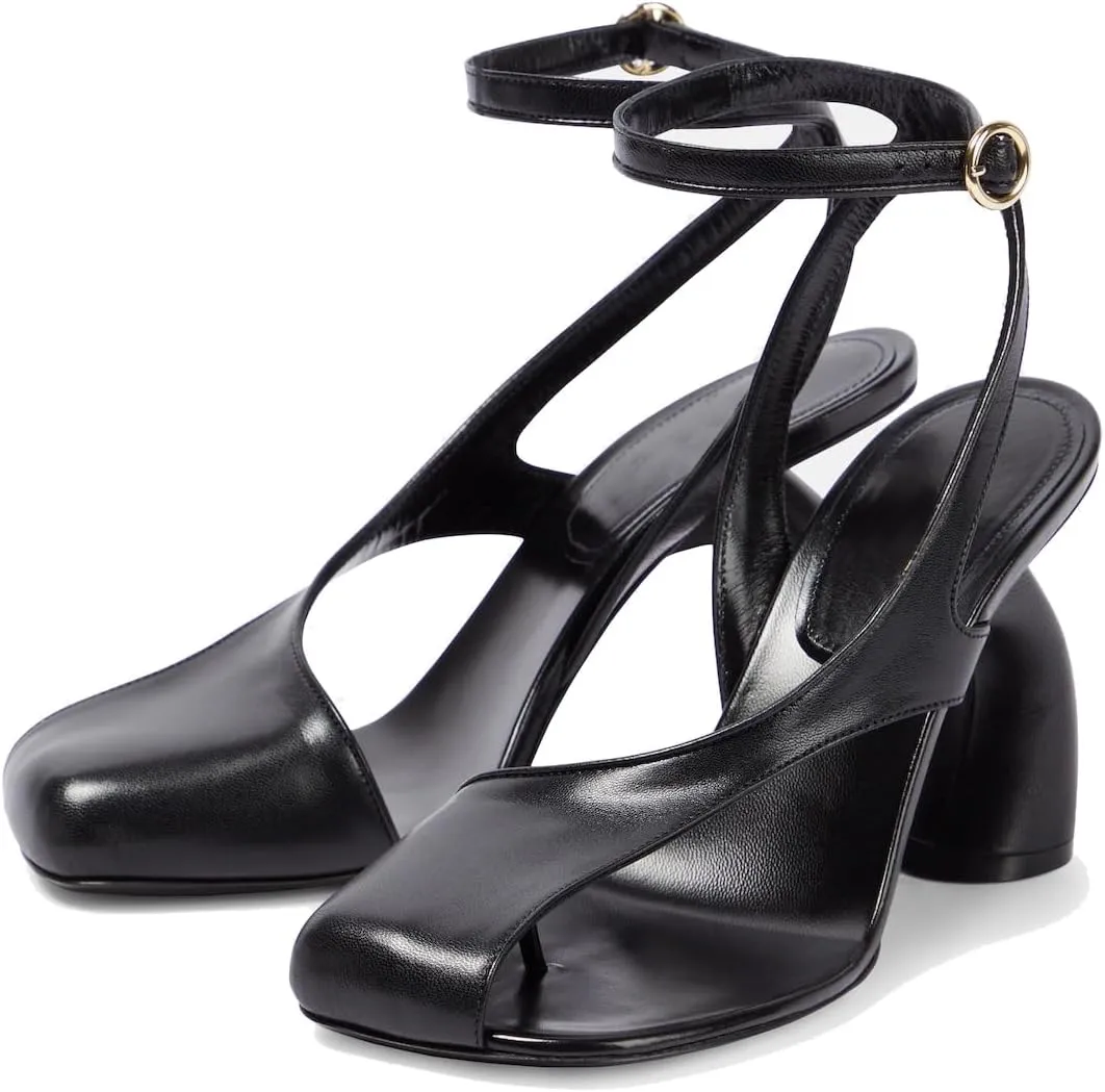 Women's Flip-flop High Heel Sandals Ankle Strap Block Heel Sandals Square Toe Cutout Leather Dress Shoes Adjustable Buckle Strappy Pumps for Party