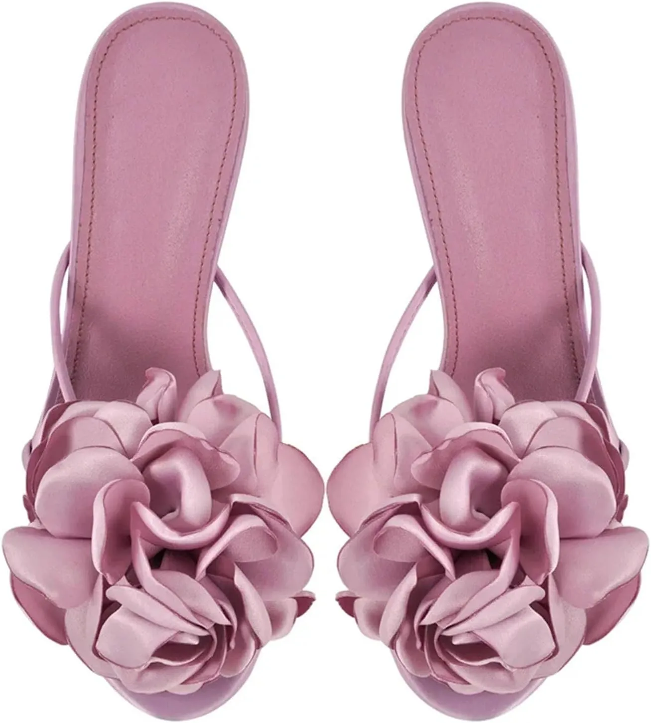 Women's Flower Metal Heel Mules - 10cm Slip On Open Toe