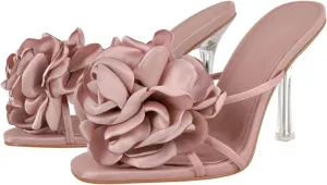 Women's Flower Metal Heel Mules - 10cm Slip On Open Toe