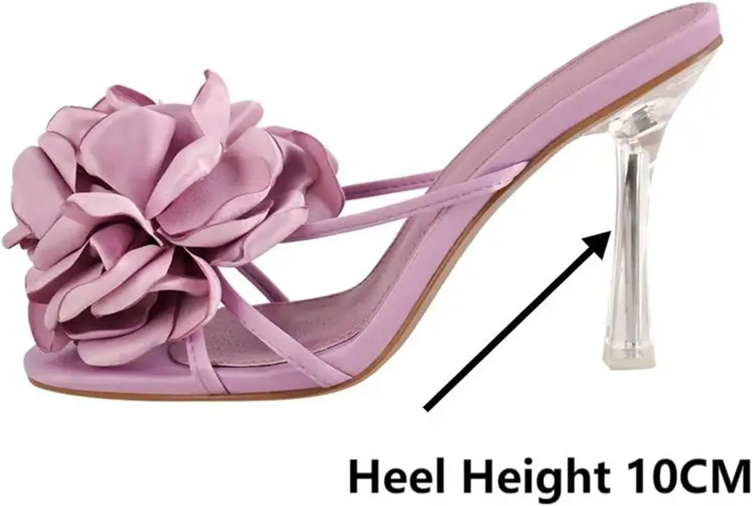 Women's Flower Metal Heel Mules - 10cm Slip On Open Toe