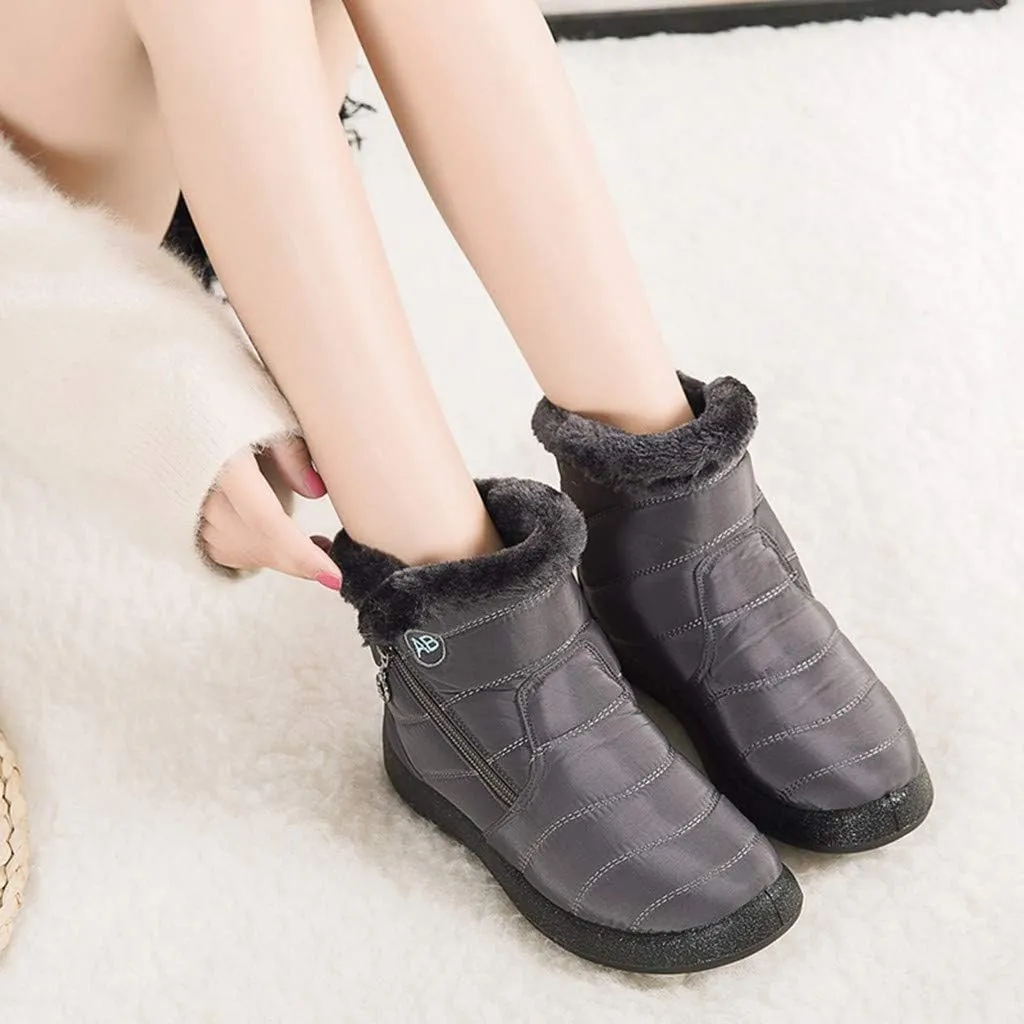 Women's Furry Ankle Booties Fleece Lined Warm Snow Boots Soft Flat Soled Non Slip Womens Winter Boots Extra Wide Calf