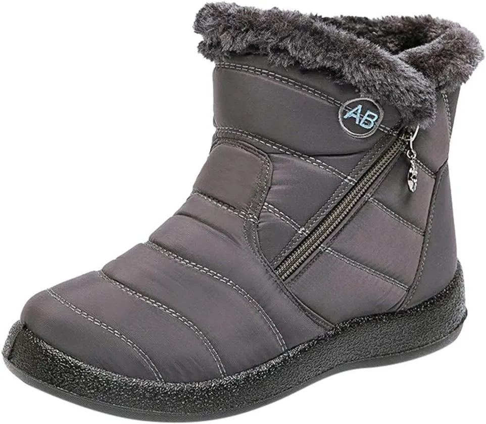 Women's Furry Ankle Booties Fleece Lined Warm Snow Boots Soft Flat Soled Non Slip Womens Winter Boots Extra Wide Calf